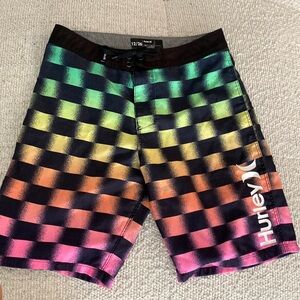 Hurley surf board swim shorts. Colorful checkered. Size 12/26